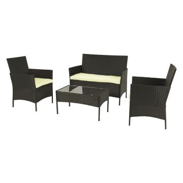 Panama - Salon de jardin en poly rotin avec canapé + 2 fauteuils + table basse No Brand Marron