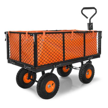 Chariot de jardin avec grilles amovibles et panier à outils 550kg Boudech Orange