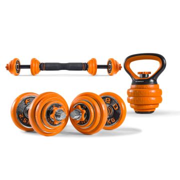Kit de Musculation Haltères + Barre + Kettlebell réglables jusqu’à 20kg Boudech Orange