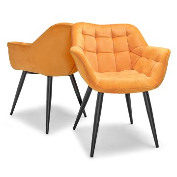 Lisbona - Lot de 2 chaises de salle à manger en velours orange Frankystar Orange