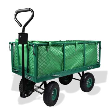 Chariot de jardin 550kg avec grilles amovibles et panier à outils Boudech Vert