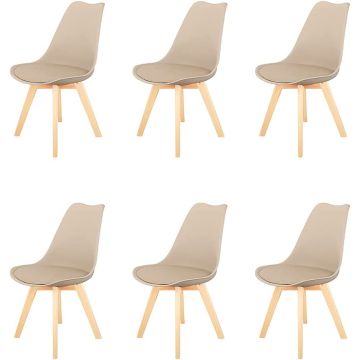 Lelia - Lot de 6 chaises en PP+PU avec pieds en bois - style nordique Casa Collection 