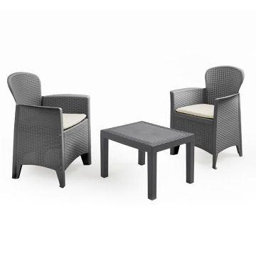 Akita - Salon de jardin en polyrotin - 2 fauteuils + table basse Frankystar 
