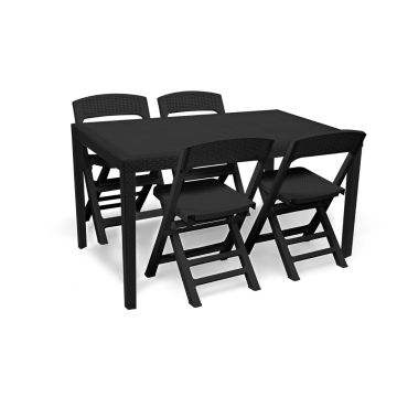 Prince + Asso - Salon de jardin - table 150x90 cm + 4 chaises pliantes Progarden 