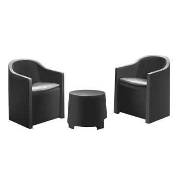 LUNA - Set 2 petits fauteuils + table basse en résine Progarden Noir