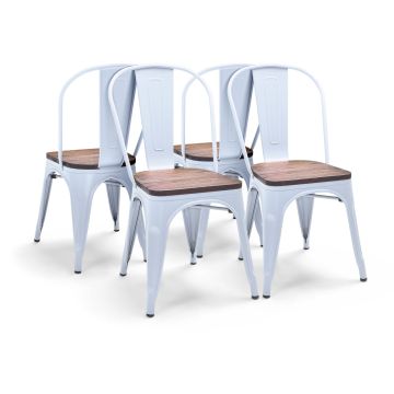 Sofia - Lot de 4 chaises en métal avec assise en bois massif Frankystar 