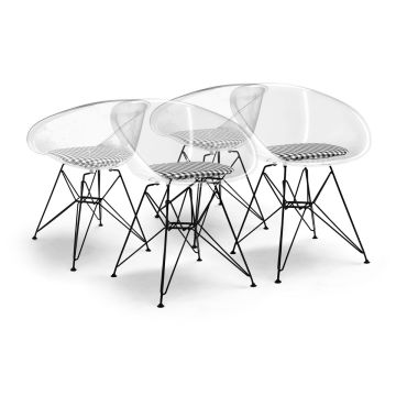 Manila - Ensemble de 4 chaises design en métal et PP avec coussin à carreaux Frankystar 