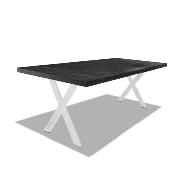 Table de salle à manger en bois et métal - pieds blancs forme X - 220x100 cm Frankystar 