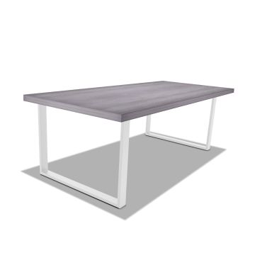 Table de salle à manger en bois et métal - pieds blancs carrés - 220x100 cm Frankystar 