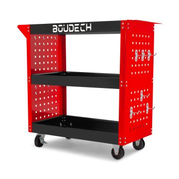 Troller - Chariot d’atelier à 3 étagères avec roues autobloquantes Boudech Rouge