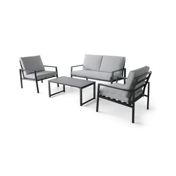 Rugiada - Salon de jardin en aluminium avec coussins - canapé, 2 fauteuils, table basse Frankystar Gris 40 %.